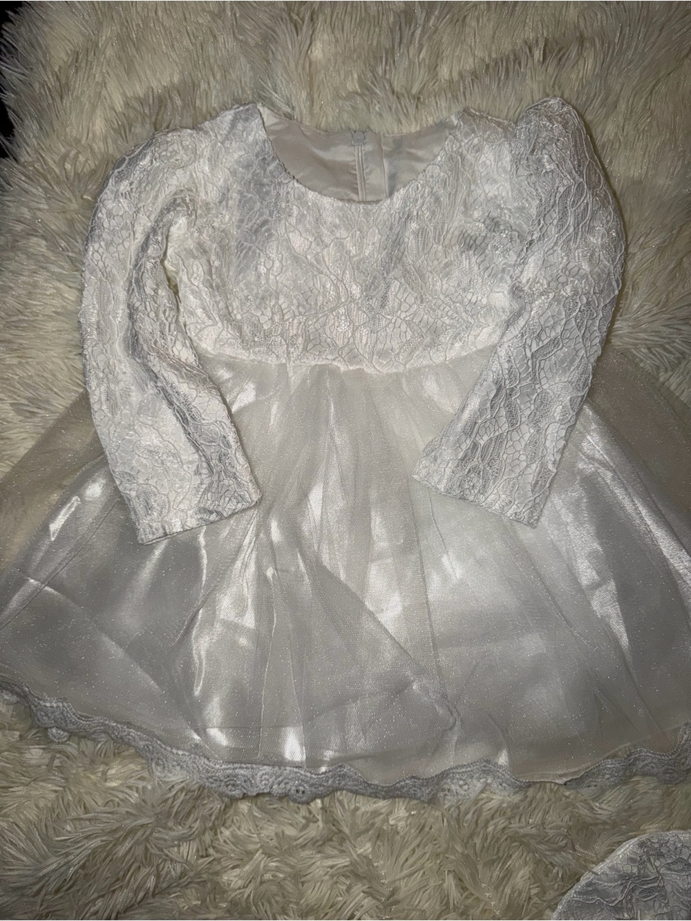 Vintage White Lace Toddler Special Occasion Dress With Satin Hair Piece/Bow